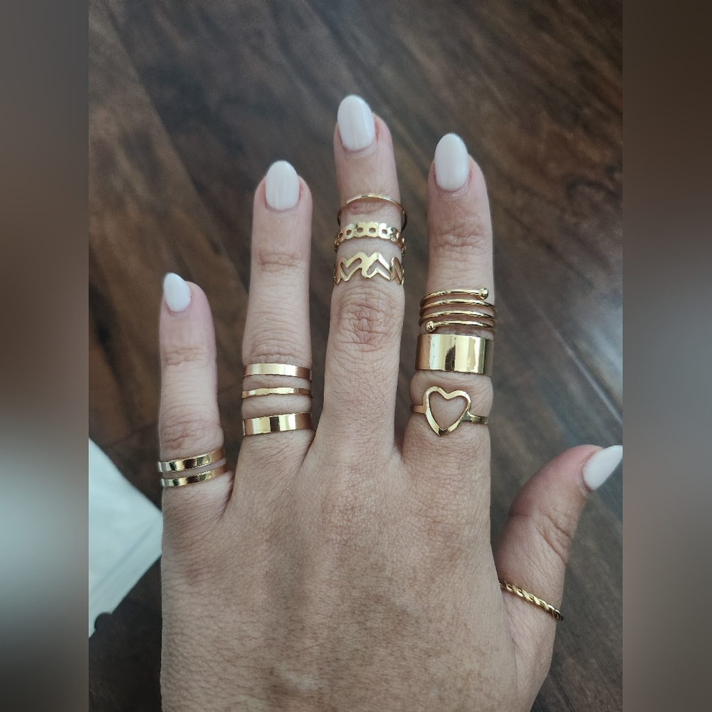Gold Tone Stacking Rings Set Dainty Boho Indie Style Adjustable Fashion Jewelry